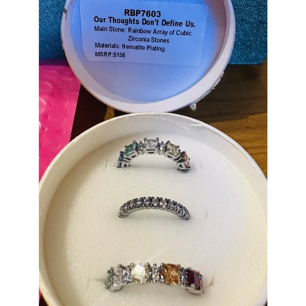 Bomb Party RBP7603 Our Thoughts Don’t Define Us Ring Size 5 Rainbow CZ MHA